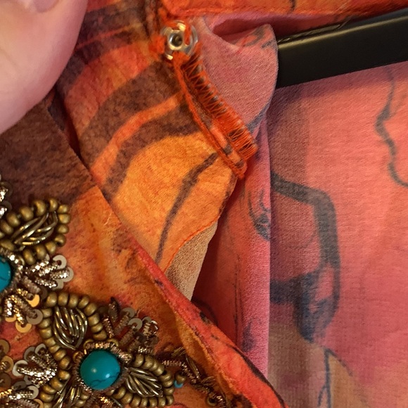 🚫SOLD🚫Soft Surroundings Orange Sheer Beaded Caftan or Swim Cover PL/PXL - Picture 5 of 9